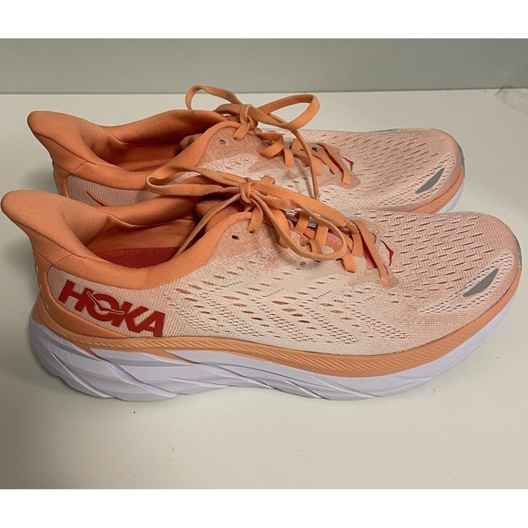 Hoka One One Women's Clifton 8 Size 10.5B Orange Athletic Shoes Sneakers NWOB